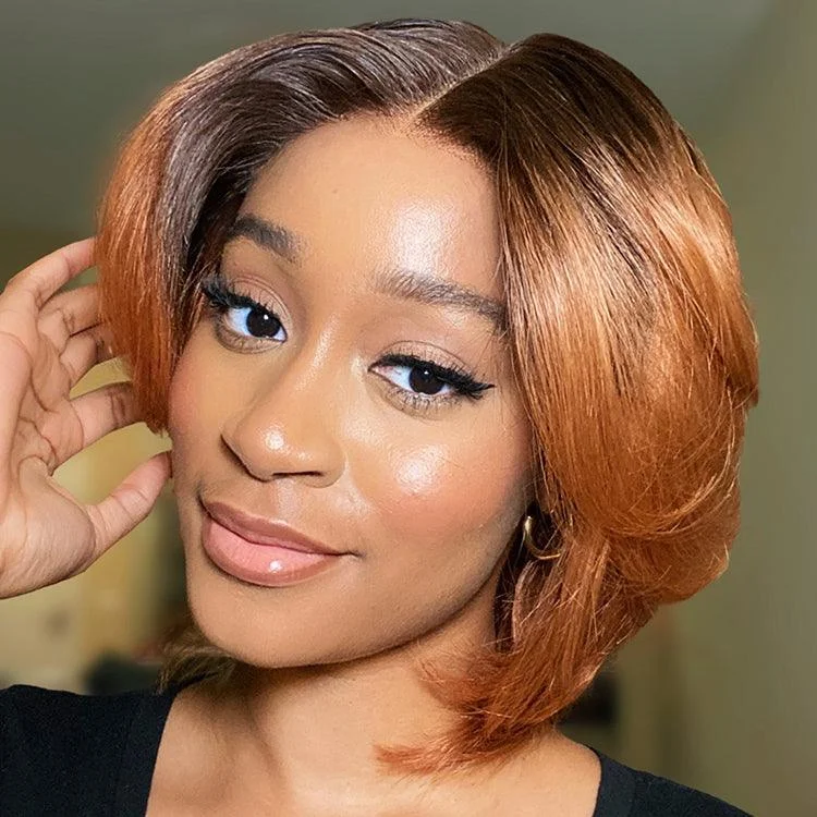 Peruvian - human - hair wig with a soft and manageable feel1 SEC INSTALL WIG | Elegant Boss Vibe Short Pixie Cut Ombre Ginger Glueless Minimalist HD Lace Wig Ready to Go