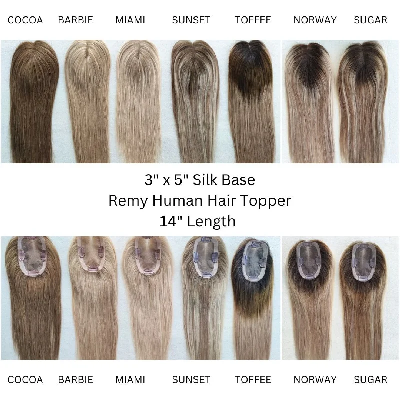 Adjustable - cap human - hair wig for a comfortable fit14'' Remy Human Hair Toppers 3 x 5 Silk Base