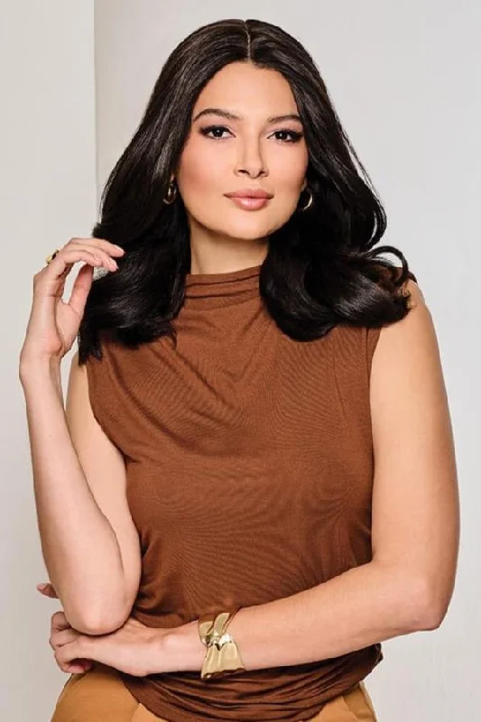 Human - hair wig in a jet - black color for a classic and timeless look16" On Key