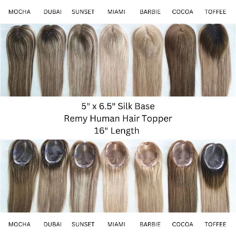 Human - hair wig with a natural - looking root for a more realistic look16'' Remy Human Hair Toppers 5 x 6.5 Silk Base