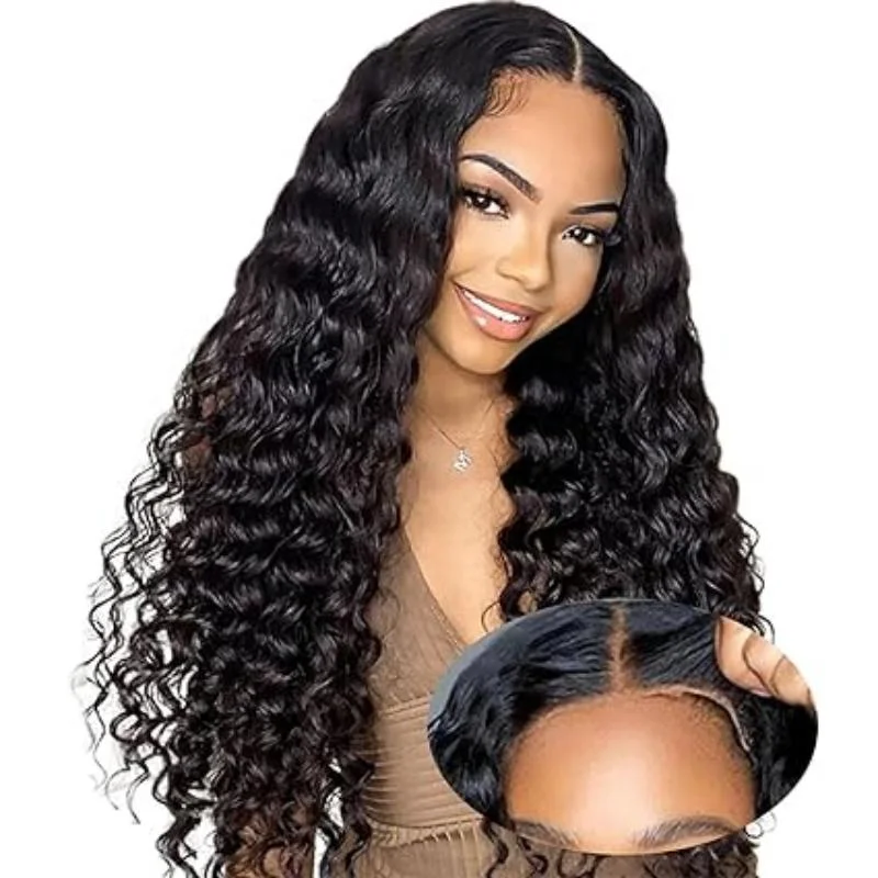 Human - hair wig in a jet - black color for a classic and timeless look16inch wear and Go 200% Density 13x4 loose Deep Wave Glueless Wigs for Black Women