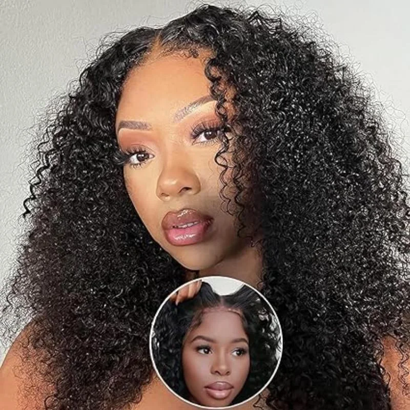 Human - hair wig with a honey - blonde color for a warm and sunny look16inch Wear and Go Glueless Kinky Curly Human Hair  200% Density 13x4 HD Transparent Lace Frontal Wig Pre Cut Pre Plucked Glueless Lace For Women 3 Seconds to Wear