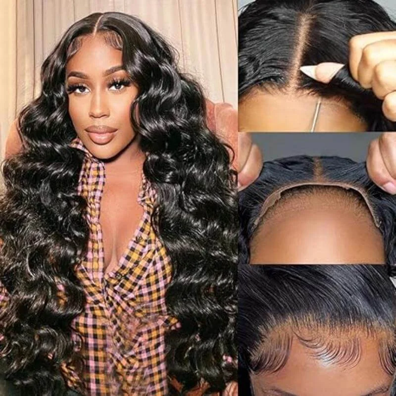 Human - hair wig with a 180 - density for a full and thick appearanceNatural Perfection: Pre Plucked Loose Deep Wave No Glue Needed 5x5 Lace Wig