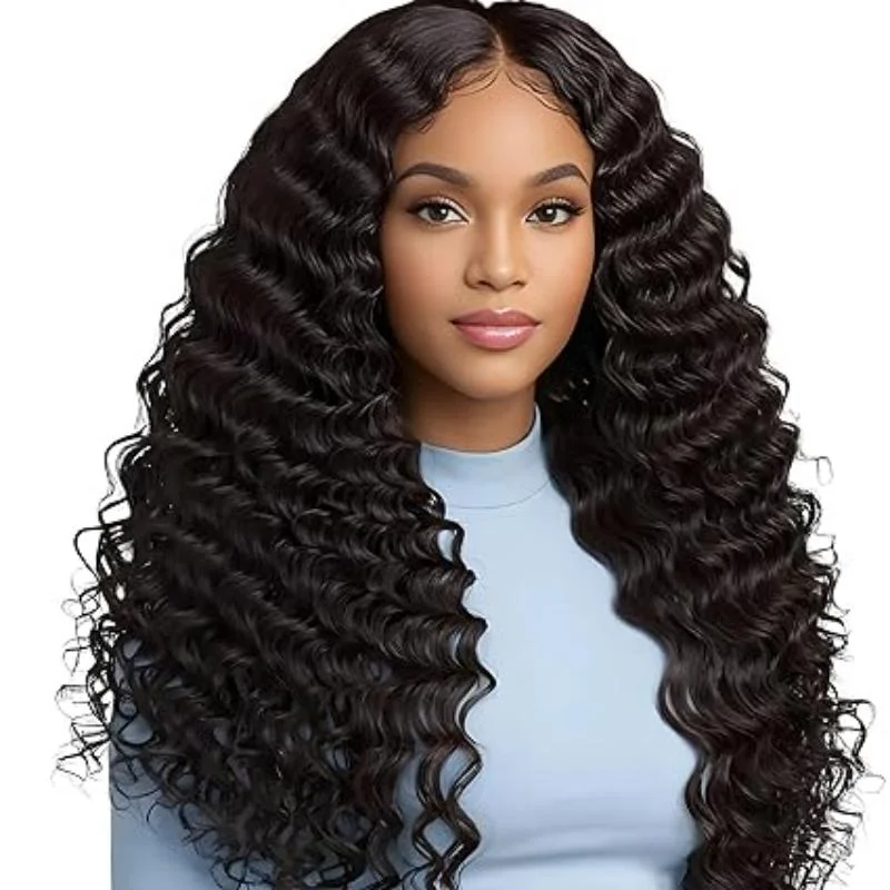 Human - hair wig with a side - part for a more flattering appearance30 Inch 13x4 loose deep wave Lace Front Glueless Wigs for Women