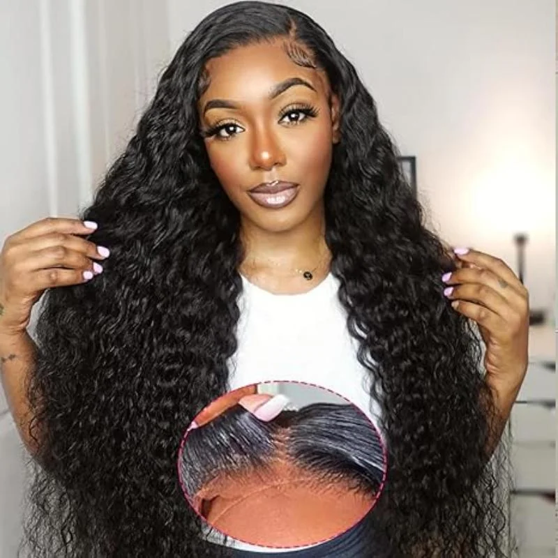 Human - hair wig with a silk - base cap for a comfortable and smooth feelGet the Best of Both Worlds: Curly and Glueless with FAYUAN Breathable Deep Wave Wig