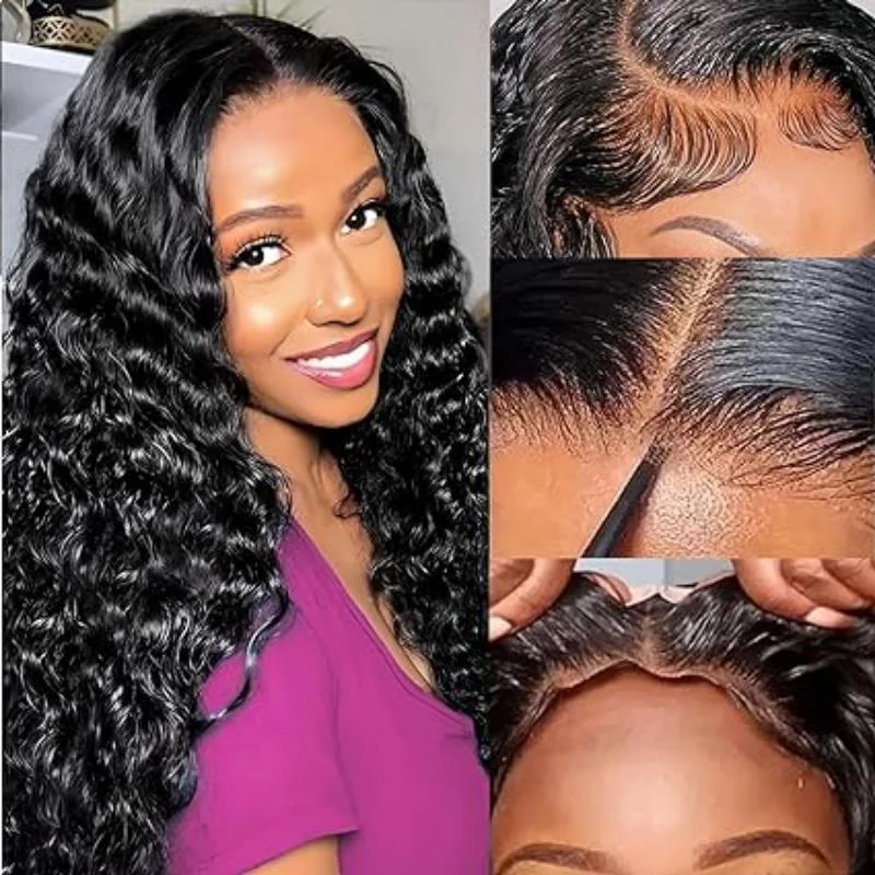 Human - hair wig with a straight texture for a sleek and minimalist look34 inch Pre Plucked Pre Cut Wear and Go Glueless Loose Deep Wave Lace Front Wigs