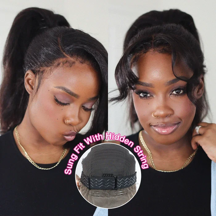 Indian - human - hair wig with a natural - looking shineNew Hidden Strap 360 Lace Frontal Wigs Kinky  Straight HD Lace Front Human Hair Wigs Pre Plucked Pre Bleached Natural Around Kinky Edges