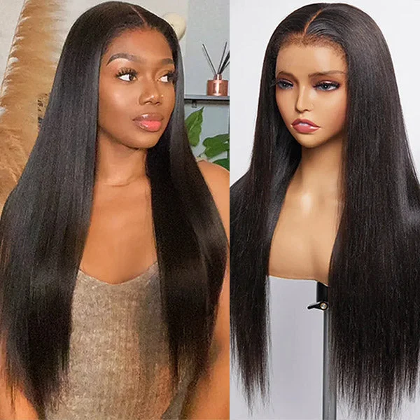 Human - hair wig with a pre - plucked hairline for a more natural look4C Edges Hairline 13x4 HD Straight Lace Frontal Wig Human Hair Wig with Realistic Hairline