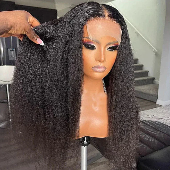 Peruvian - human - hair wig with a soft and manageable feel5x5 HD Invisible Lace Closure Glueless Wigs Kinky Straight High Density Human Hair Wigs