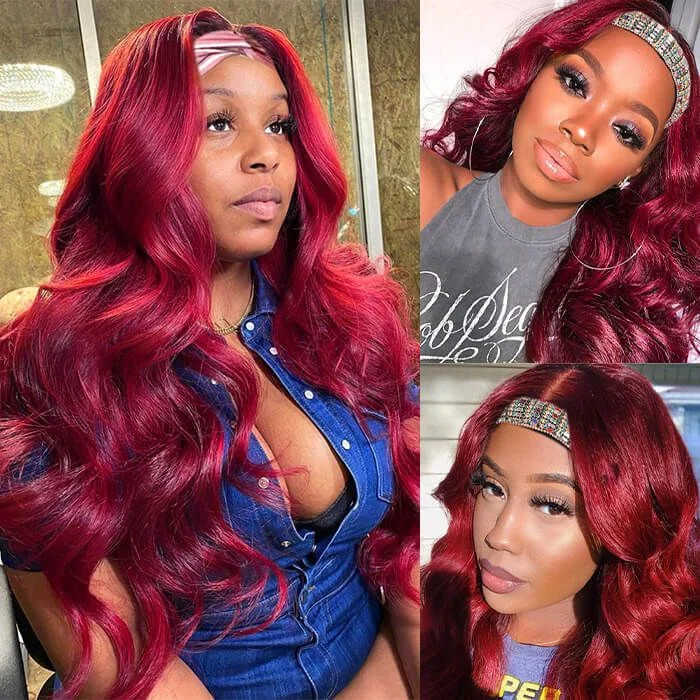 Synthetic colored wig with a heat - resistant formula for easy styling99j Burgundy Color Headband Wigs Human Hair Half Wig