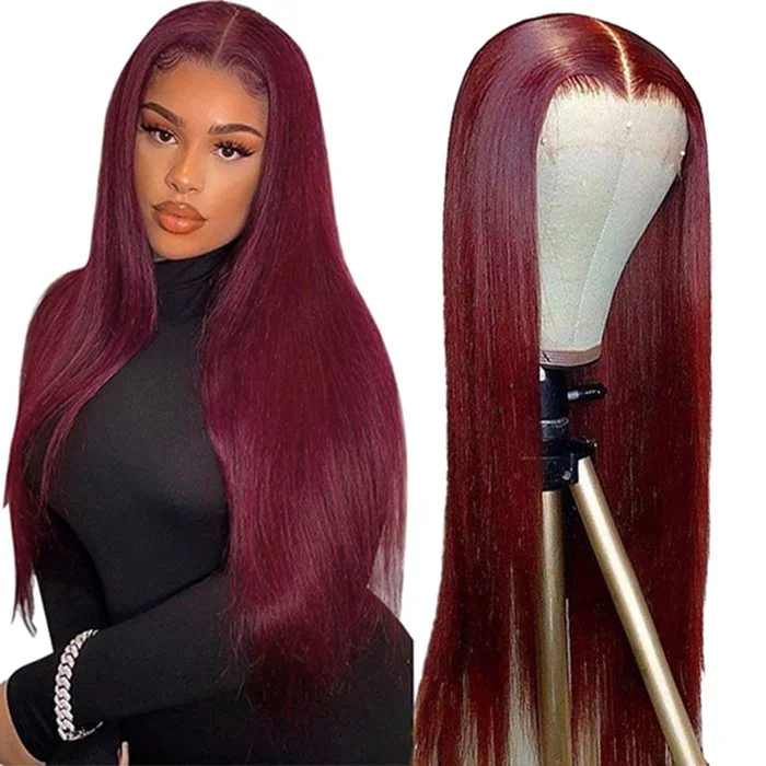 Human - hair wig with a honey - blonde color for a warm and sunny look99J Straight Glueless Human Hair Color 13x4 Lace Front Wigs