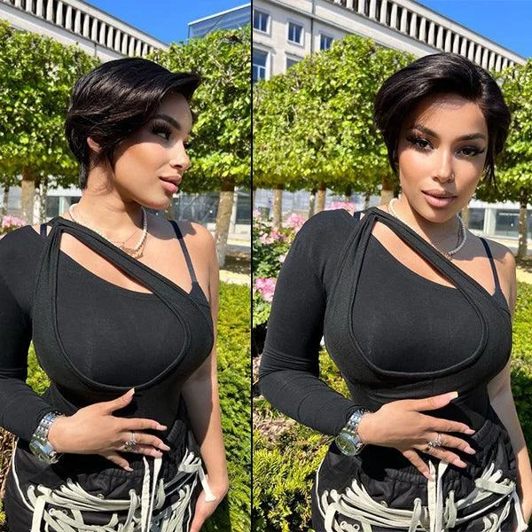 Brazilian - human - hair wig with a full and voluminous lookMature Boss Style Affordable Pre-styled Short Pixie Cut Glueless HD Lace Wig Pre-Cut Lace