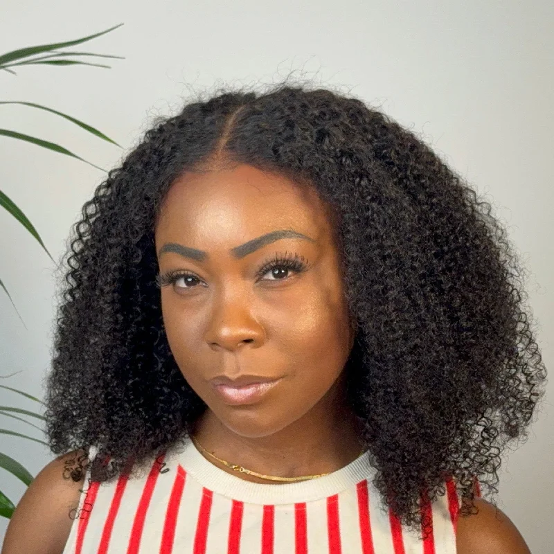 Lace wig with a middle - part for a classic and elegant styleAFRO KINKY COILY LACE CLOSURE WIG 3C-4A