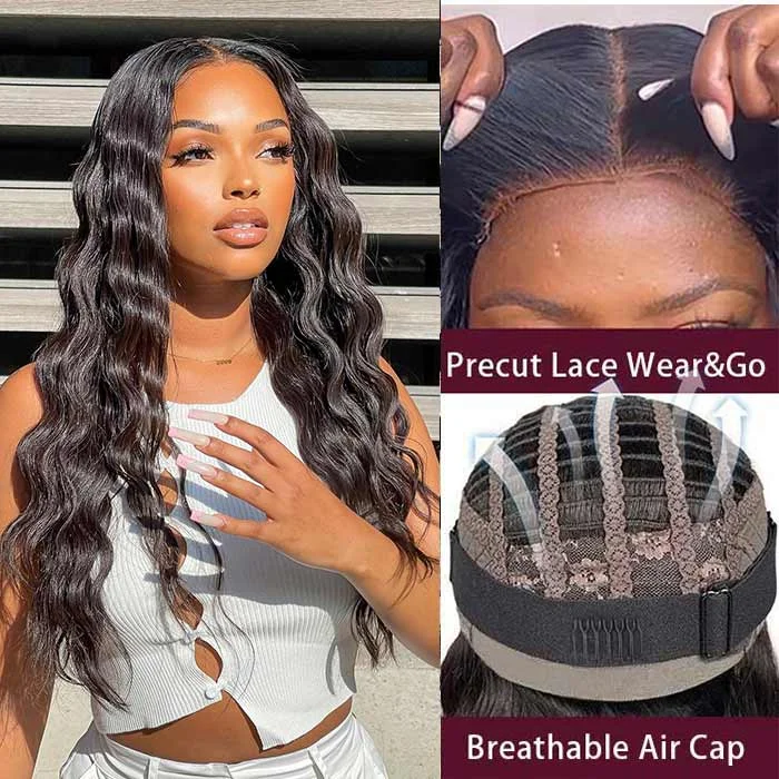 Human - hair wig with a middle - part for a classic and elegant styleAir Cap-Glueless Loose Deep Wave Pre-Cut Wear Go HD Lace Closure Human Hair Wigs