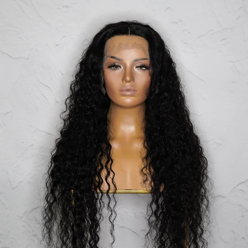 Human - hair wig with a straight texture for a sleek and minimalist lookALEX Natural Black Raw Curl Human Hair Lace Front Wig