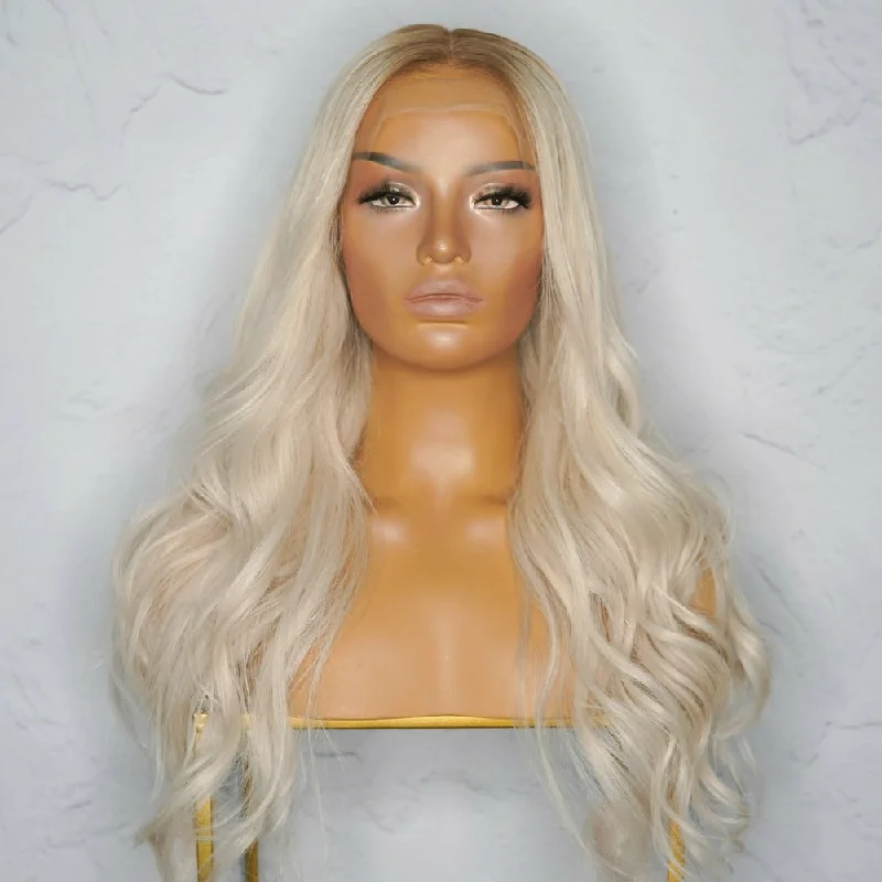 Human - hair wig with a pre - bleached knot for a natural - looking scalpAVALON Blonde Human Hair Lace Front Wig