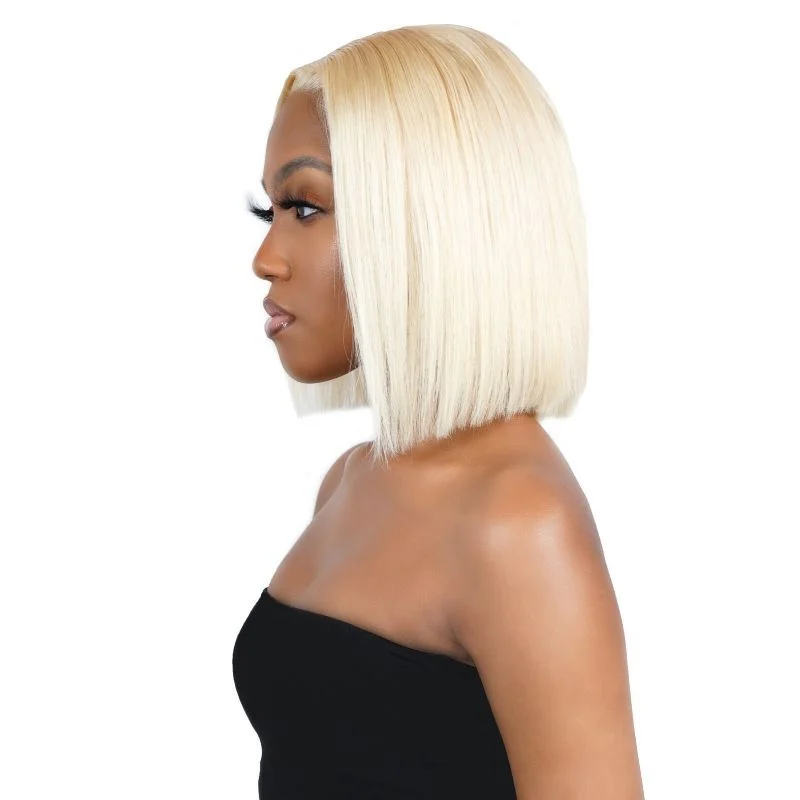 Human - hair wig with a pre - plucked hairline for a more natural lookBlonde Straight 4x4 Transparent Bob Wig