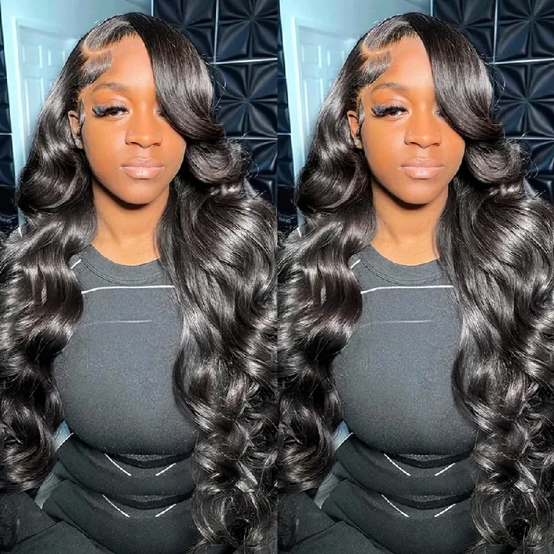 Human - hair wig with a pre - bleached knot for a natural - looking scalp26 Inch Human Hair Wigs Body Wave Lace Front Wigs Pre Plucked Black Wig Human Hair 13x4 Glueless 180% Density Lace Frontal Wigs Body Wave Wig for Black Woman