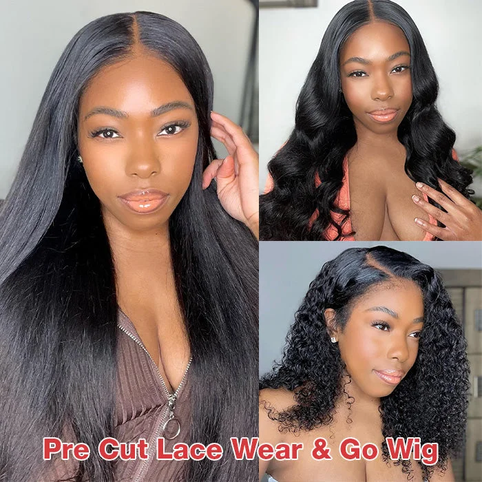 Human - hair wig with a wavy texture for a beachy and relaxed lookBody Wave 4x4 Pre-Cut Lace Wig Wear & Go Straight Human Hair Wig with Breathable Cap Deep Wave Glueless Wig Beginner Friendly