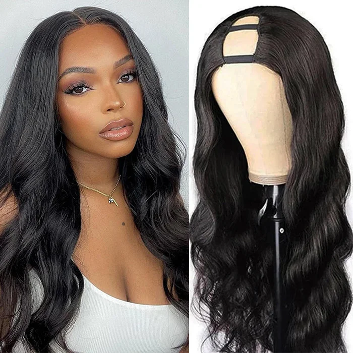 Human - hair wig in a jet - black color for a classic and timeless lookBody Wave wigs Upgraded Durable U Part wig Beginner Friendly Human Hair Wigs For Women