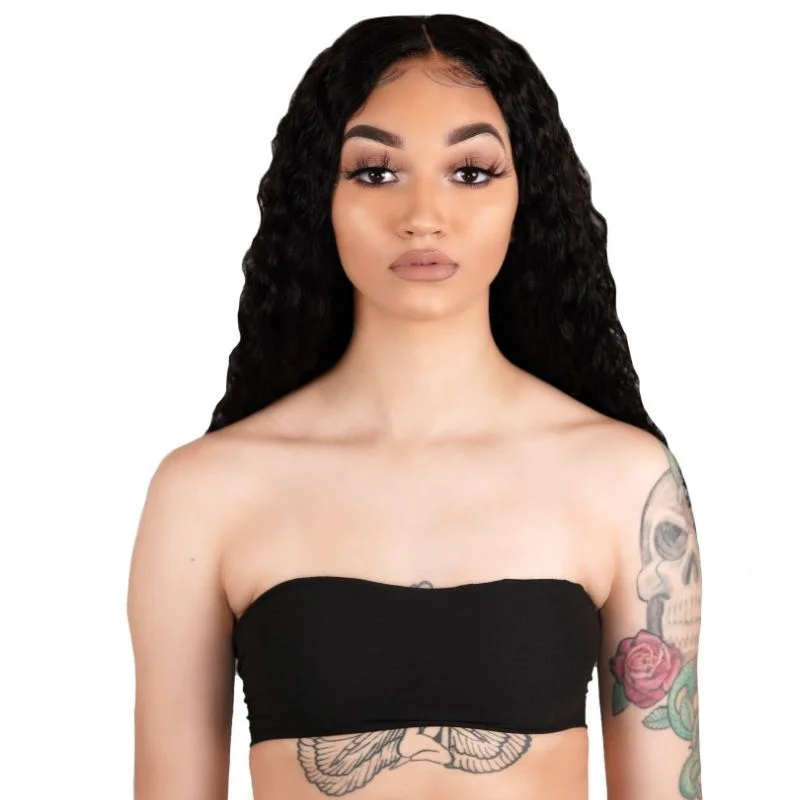 Human - hair wig with a curly texture for a bold and stylish choiceBrazilian Deep Wave 13x4 Transparent Lace Front Wig SALE