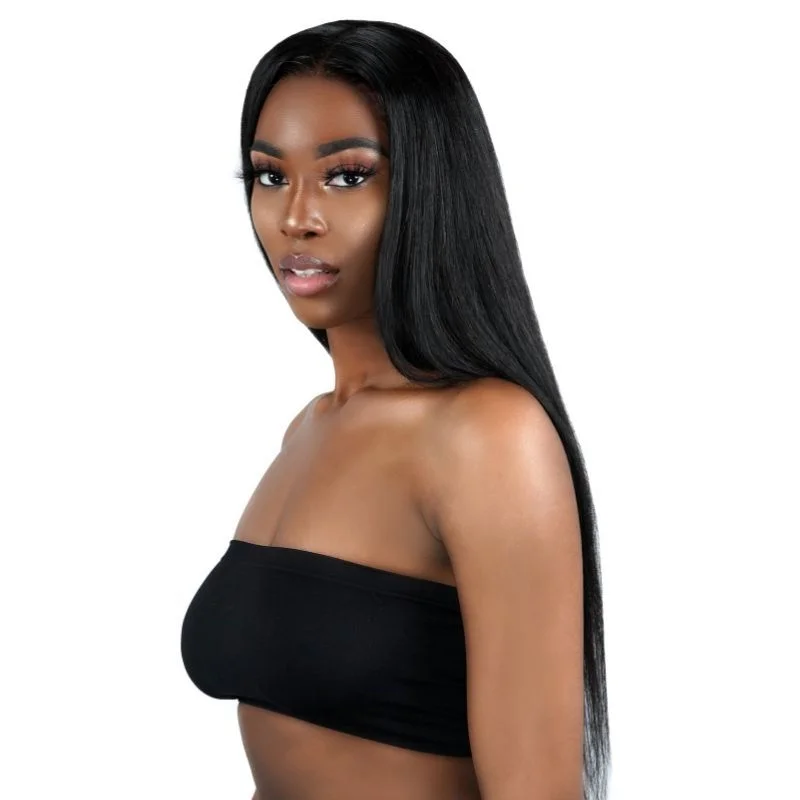 Adjustable - cap human - hair wig for a comfortable fitBrazilian Silky Straight 13x4 Transparent Lace Front Wig