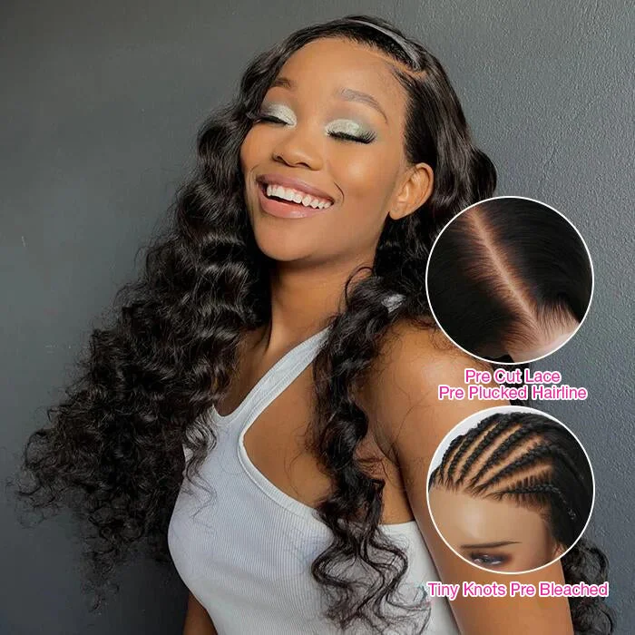 Human - hair wig with a silk - base cap for a comfortable and smooth feelPre All Everything Loose Wave 8x5 Pre Cut HD Lace Wig Wear & Go Glueless Human Hair Wigs With Pre Bleached Knots