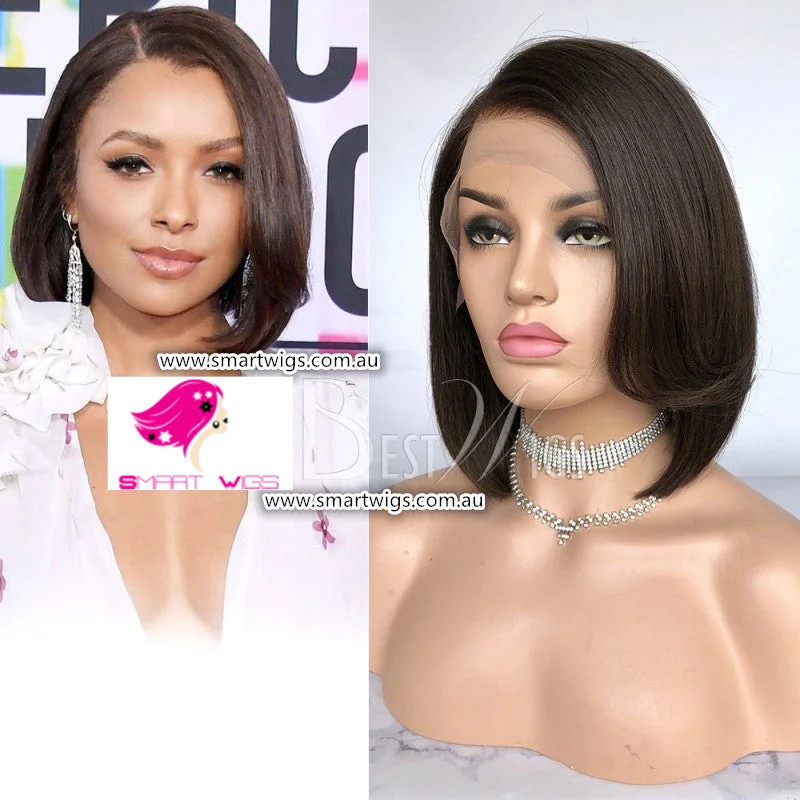 Malaysian - human - hair wig with a smooth and silky textureCelebrity Style Natural Black Short Bob Human Hair Lace Wig - SW1831