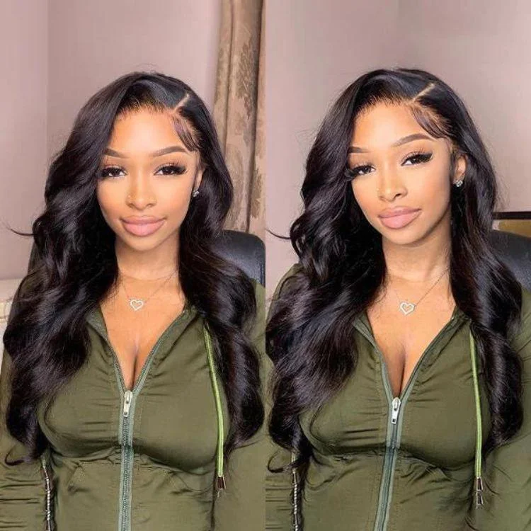 Malaysian - human - hair wig with a smooth and silky textureLuvme Hair 180% Density | Classy Natural Black Body Wave 13x4 Frontal Lace Side Part Long Wig 100% Human Hair