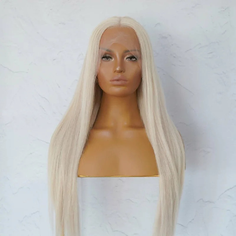 Malaysian - human - hair wig with a smooth and silky textureCLEO Platinum White Blonde Human Hair Lace Front Wig