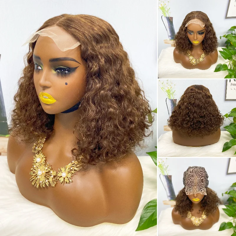 Lace wig with a natural - looking root for a more realistic lookDD 5x5 Glueless Wig WW  Natural Human Hair Lace Wigs Color 4# 14inch