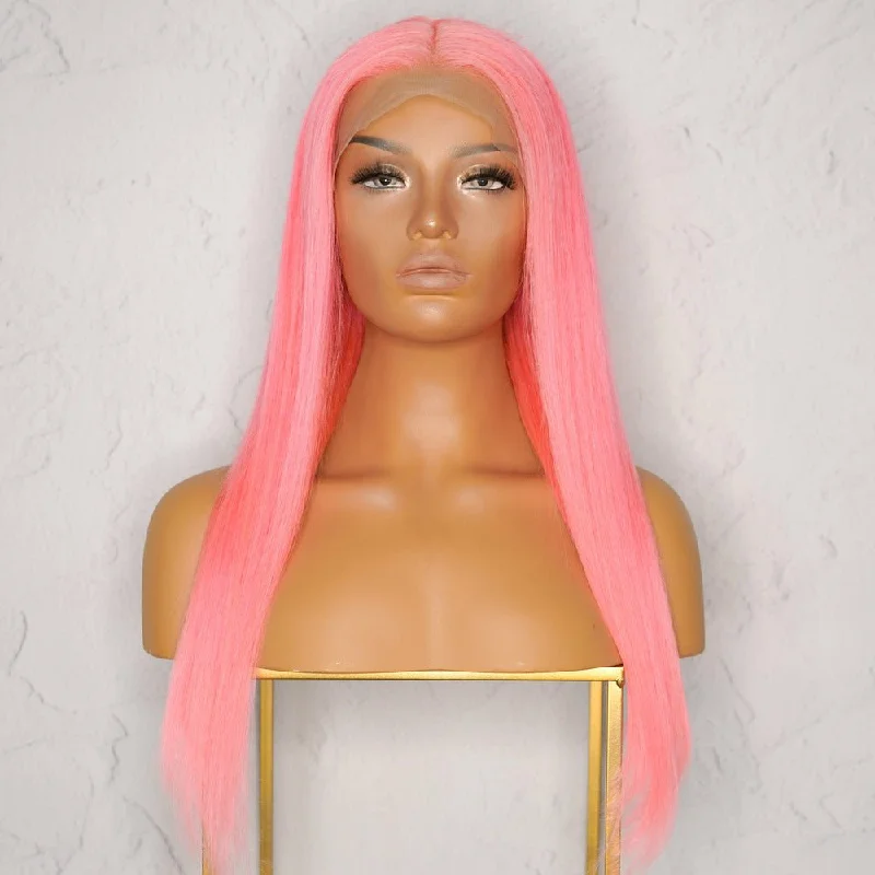 Human - hair wig with a pre - plucked hairline for a more natural lookDOJA 2.0 Neon Pink Human Hair Lace Front Wig