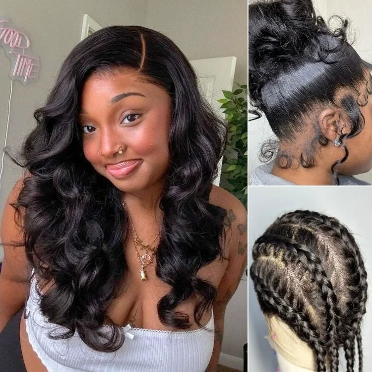 Human - hair wig with a wavy texture for a beachy and relaxed lookLuvme Hair Full Lace Classy Natural Black Body Wave / Straight Free Parting Half Up Half Down Wig