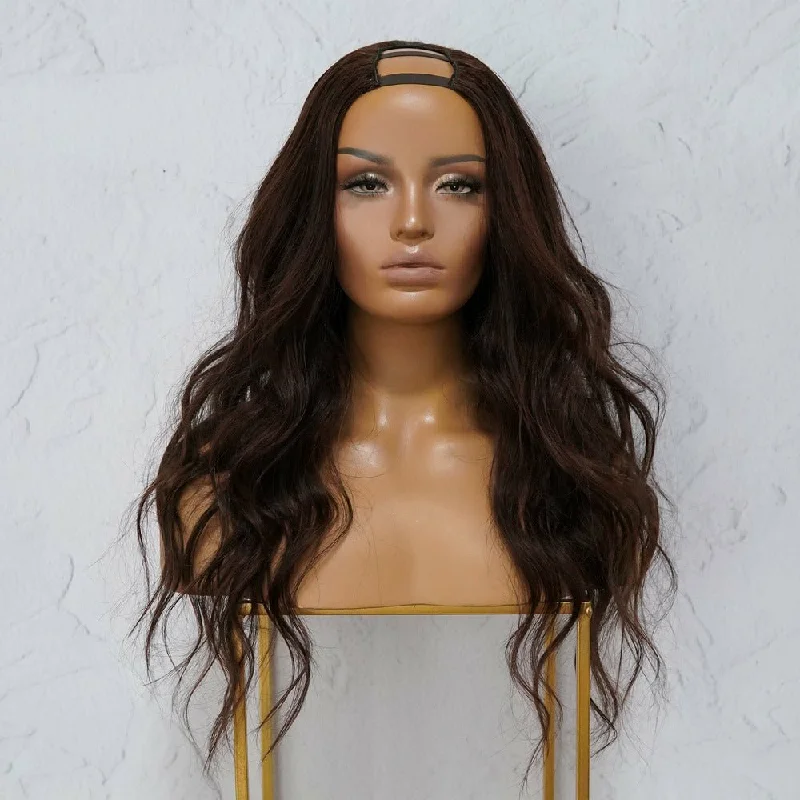 Human - hair wig with a natural - looking root for a more realistic lookHARPER Dark Brown Human Hair U Part Wig