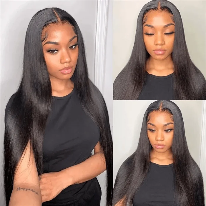 Human - hair wig with a straight texture for a sleek and minimalist lookHD Transparent Lace 5x5 Closure Wig 14-32inch Natural Color Long Human Hair Wigs