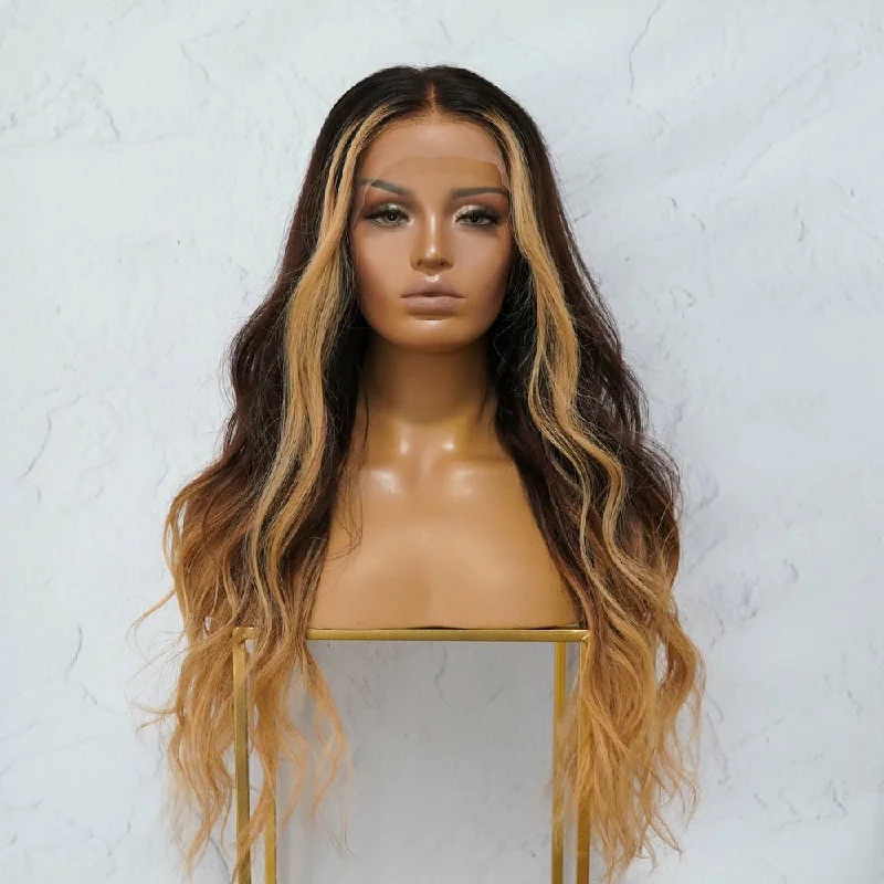 Brazilian - human - hair wig with a full and voluminous lookKARINA Brown Human Hair Lace Front Wig