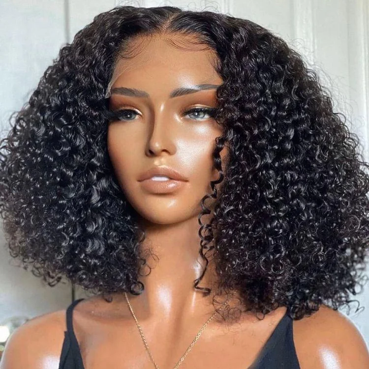 Brazilian - human - hair wig with a full and voluminous lookKinky Curly Natural Black Glueless 5x5 Closure HD Lace Wig Ready To Go | Large & Small Cap Size