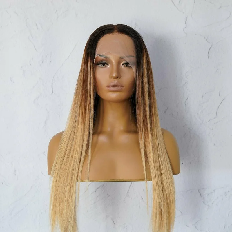 Virgin - human - hair wig with a natural - looking texture for a luxurious feelLANIE Ombre Brown Human Hair Lace Front Wig