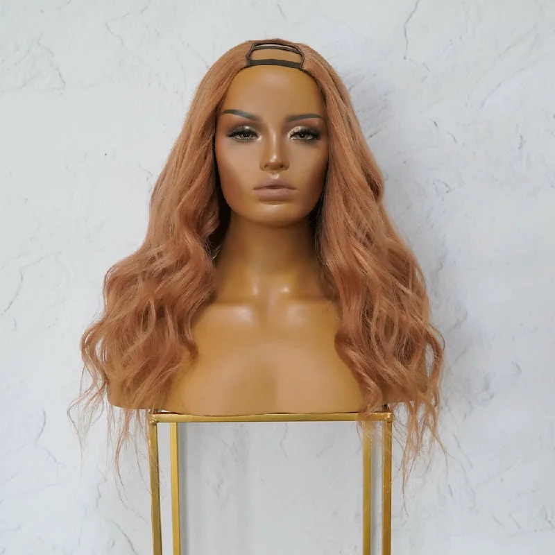 Human - hair wig with a side - part for a more flattering appearanceLOUISE Dark Strawberry Blonde Human Hair U Part Wig