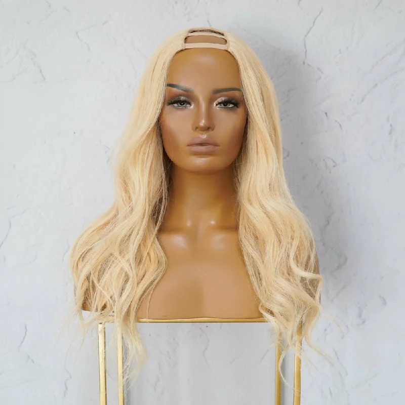 Human - hair wig with a side - part for a more flattering appearanceMADISON Blonde Human Hair U Part Wig