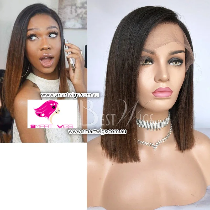 Human - hair wig with a natural - looking root for a more realistic lookMedium Length Natural Straight Virgin Human Hair Lace Wig - SW1830