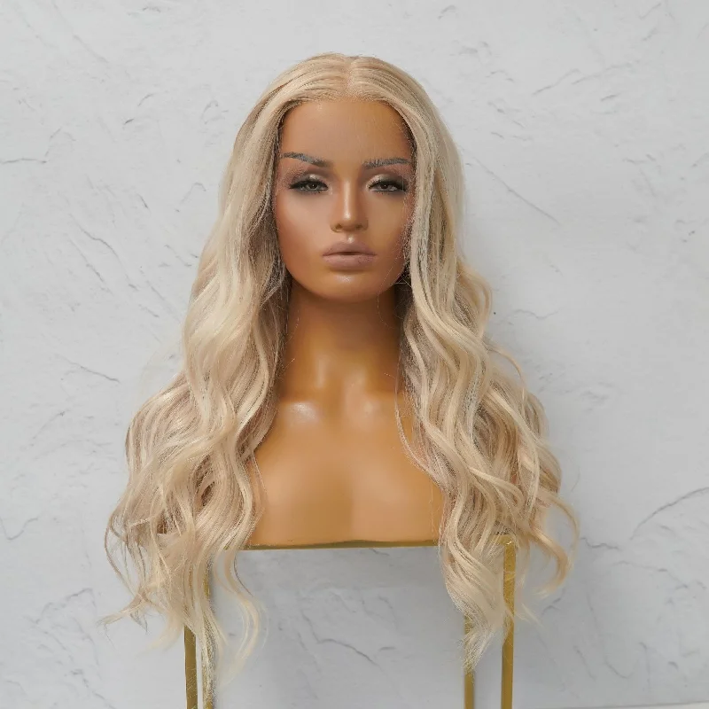 Virgin - human - hair wig with a natural - looking texture for a luxurious feelMIAMI Blonde Human Hair Lace Front Wig