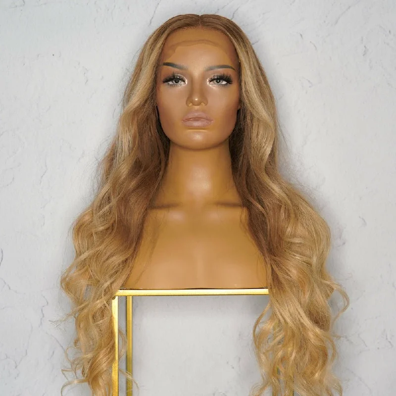 Virgin - human - hair wig with a natural - looking texture for a luxurious feelMILAN Dark Blonde Ombre Human Hair Lace Front Wig