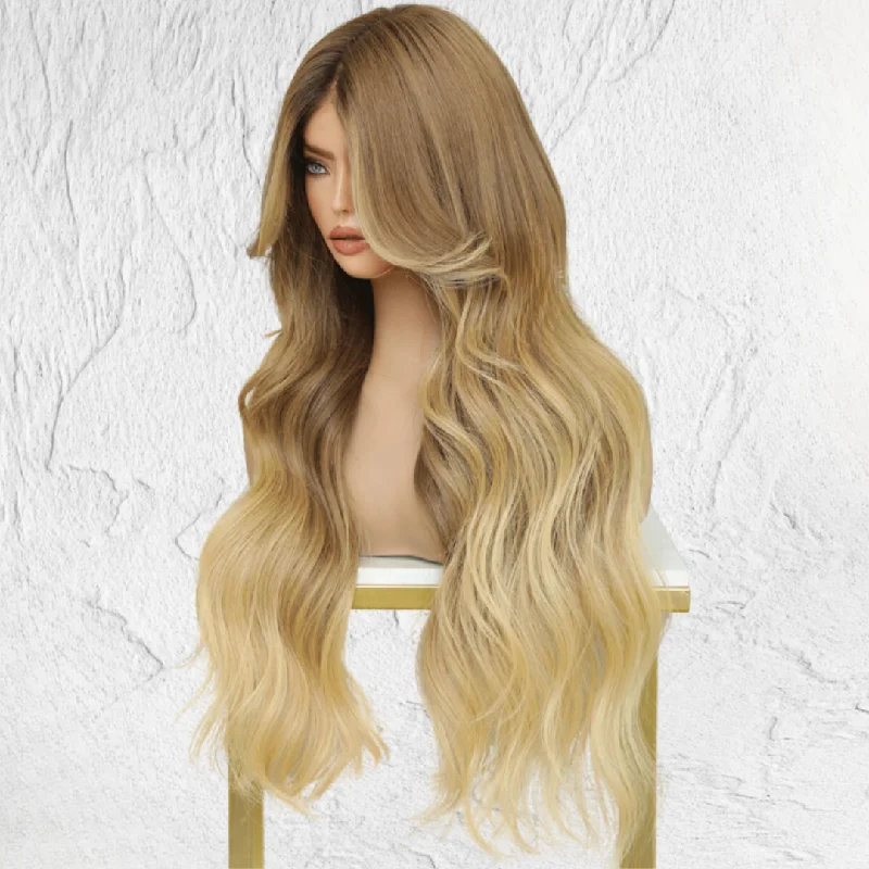 Human - hair wig with a wavy texture for a beachy and relaxed lookMixed Blonde Ombre Human Hair Lace Front Wig