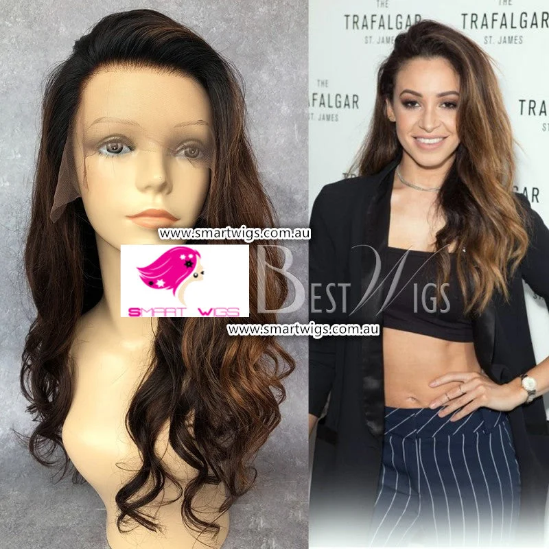 Human - hair wig with a curly texture for a bold and stylish choiceNatural Brown Long Wavy Virgin Human Hair Lace Wig - SW1872