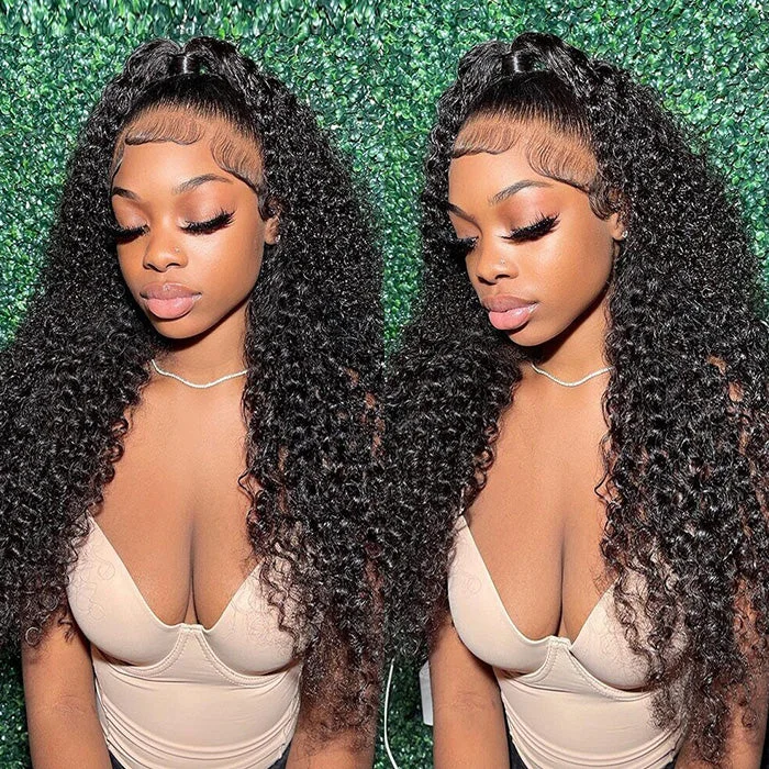 Human - hair wig with a side - part for a more flattering appearanceNatural Kinky Curly Hair 13x4 13x6 HD Lace Front Wigs Human Hair Pre Plucked Hairline Glueless Wig