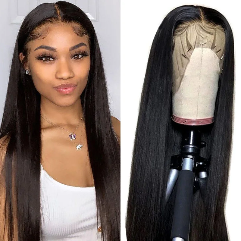 Human - hair wig with a silk - base cap for a comfortable and smooth feelNatural Straight Hd Lace Frontal Wigs 12A Remy Virgin Human Hair