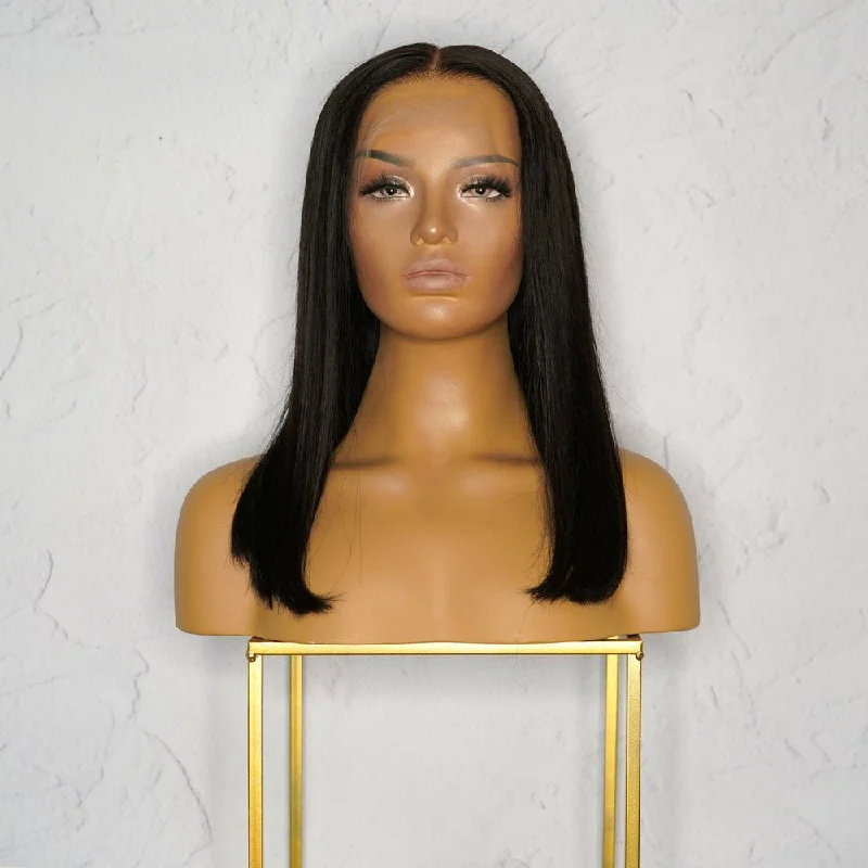 Human - hair wig with a 180 - density for a full and thick appearanceNicole Black Human Hair Lace Front Wig