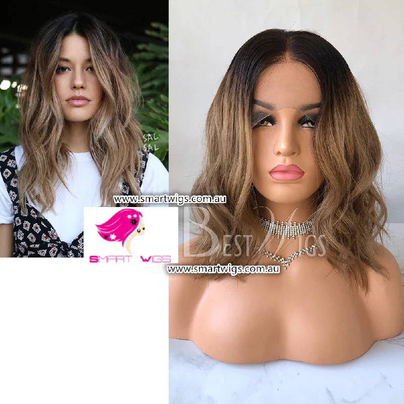 Human - hair wig with a wavy texture for a beachy and relaxed lookOmber Color Medium Wavy Brazilian Virgin Human Hair Lace Wig - SW1969