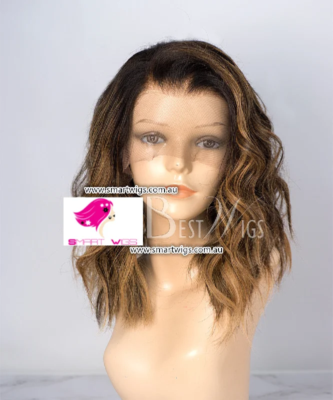 Human - hair wig with a natural - looking root for a more realistic lookOmber Color Body Wavy Brazilian Virgin Human Hair Lace Wig - SW1970